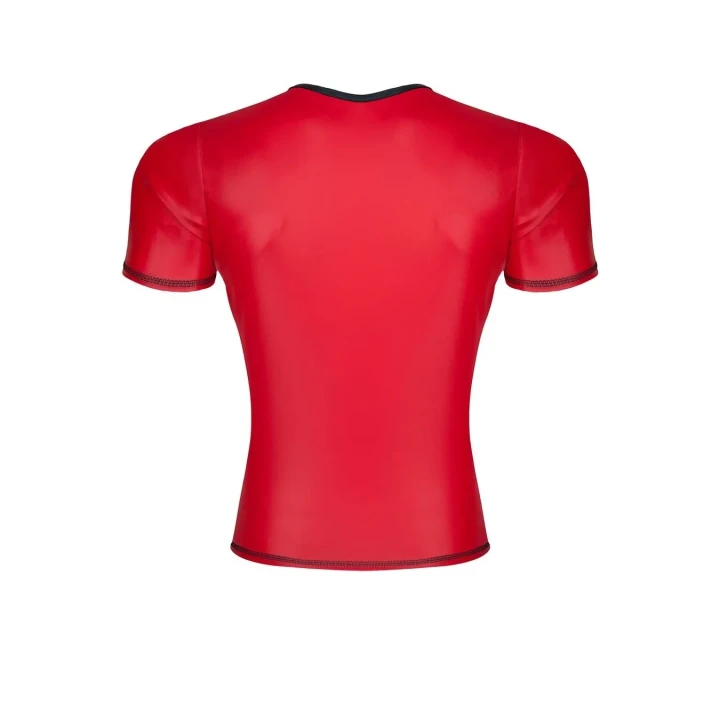 Męski t-shirt wetlook w serek, elastyczny, modny styl fetyszyzmu, rozmiar S