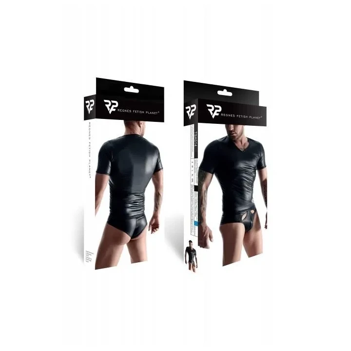 Męski t-shirt wetlook S z dekoltem w serek i ukrytym wycięciem do piersi