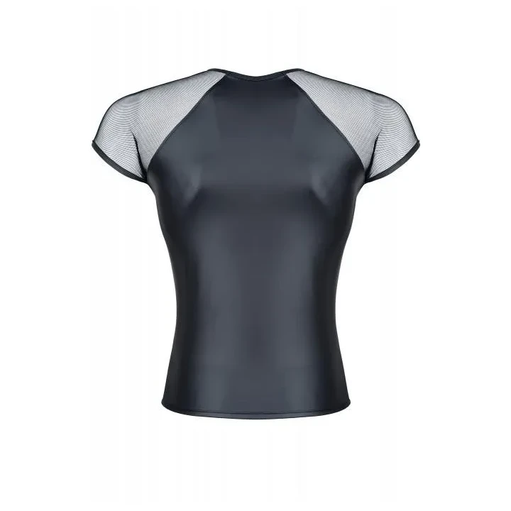 Męski t-shirt wetlook S z elastycznej ekoskóry, stylowy i wygodny