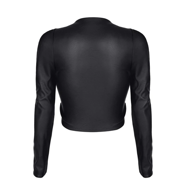 Top z ekoskóry Adriana w kolorze czarnym, efektowny dekolt, rozmiar S