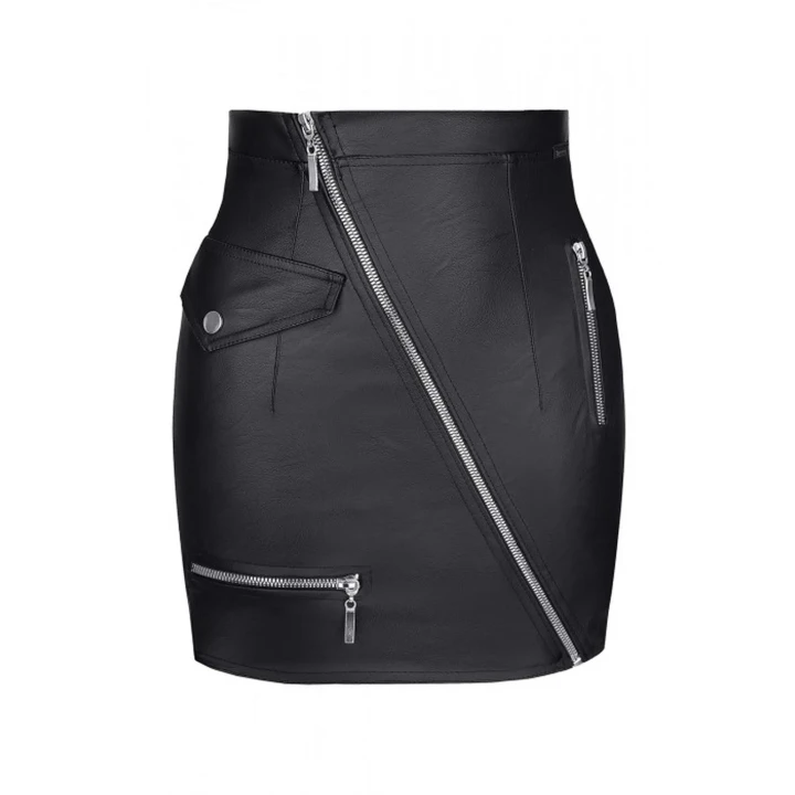 Mini spódniczka FRANCESCA001 czarna ekoskóra M - elegancka i nowoczesna garderoba kobieca
