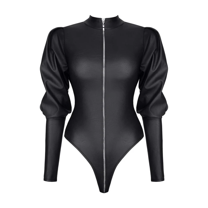 Body eleganckie z ekoskóry Giovanna Teddy, długie rękawy, rozmiar S