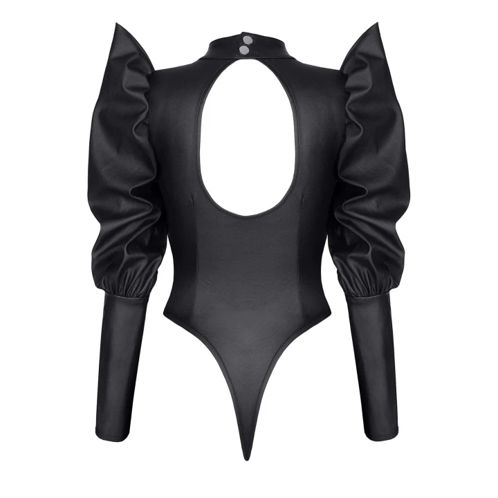 Eleganckie body z ekoskóry Giuditta001 z długimi rękawami, rozmiar L