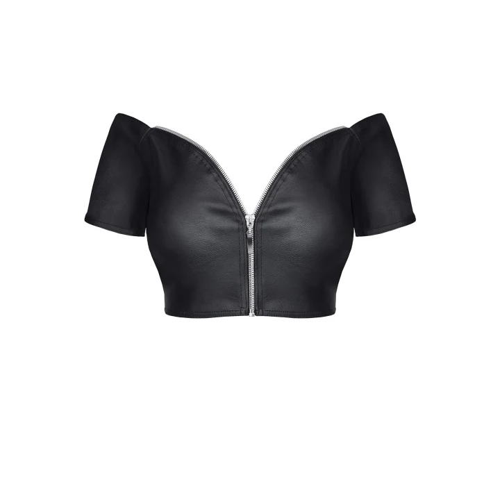 Elegancki top damski z ekoskóry w kolorze czarnym, rozmiar M, BRMARINA001