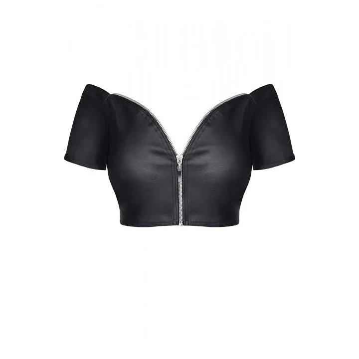 Stylowy top damski w kolorze czarnym, rozmiar S, wykonany z elastycznej ekoskóry