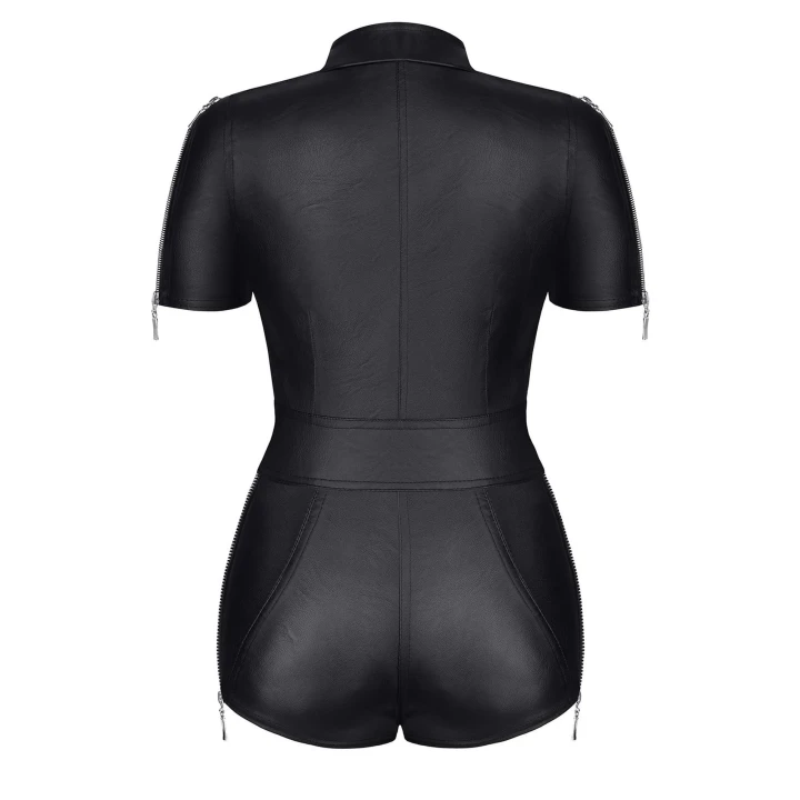 Kombinezon militarno-nowoczesny Marcella001, rozmiar M, czarny, ekoskóra, zamek błyskawiczny