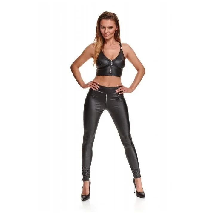 Top damski czarny z ekoskóry BRZITAI001, rozmiar M, profilowane miseczki, regulowane ramiączka