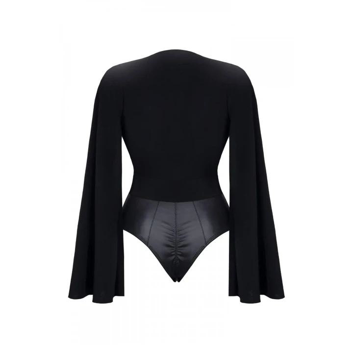 Eleganckie body czarne ALEXIS001 z długimi ramionami, rozmiar L