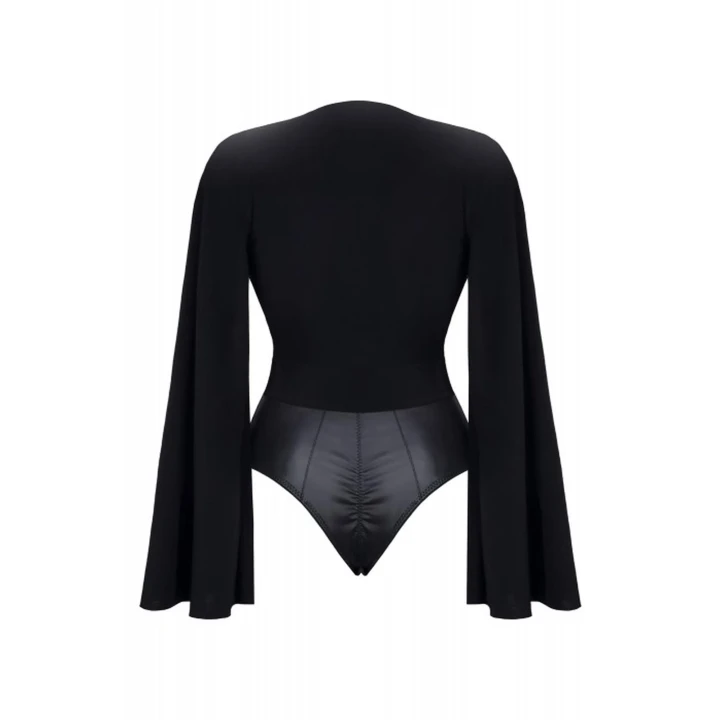 Body damskie czarne ALEXIS001 z długimi ramionami i głębokim dekoltem, rozmiar M