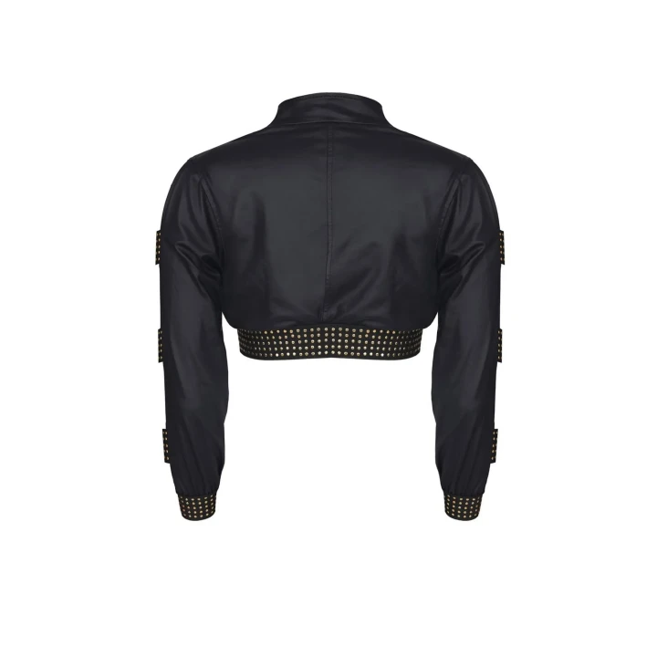 Kurtka damska MARTHA001 BLACK XL w stylu lat 90-tych z gold zippem i wetlook’em