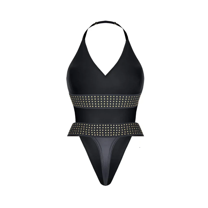 Body damskie czarne SUSAN001, wysoka jakość, rozmiar M, efektowny dekolt, wetlook