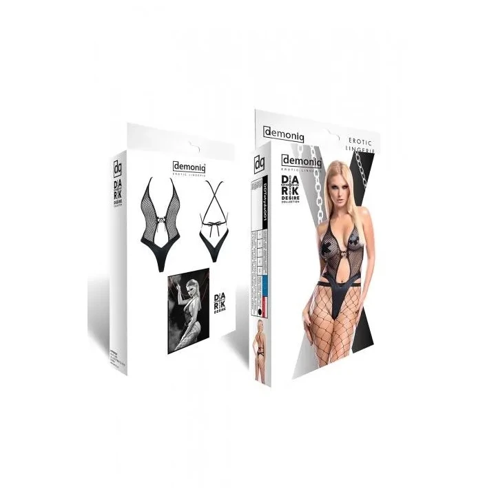 Bielizna koronkowa Tetyda BLACK M z ekoskóry, elegancki design z regulowanym sznurowaniem