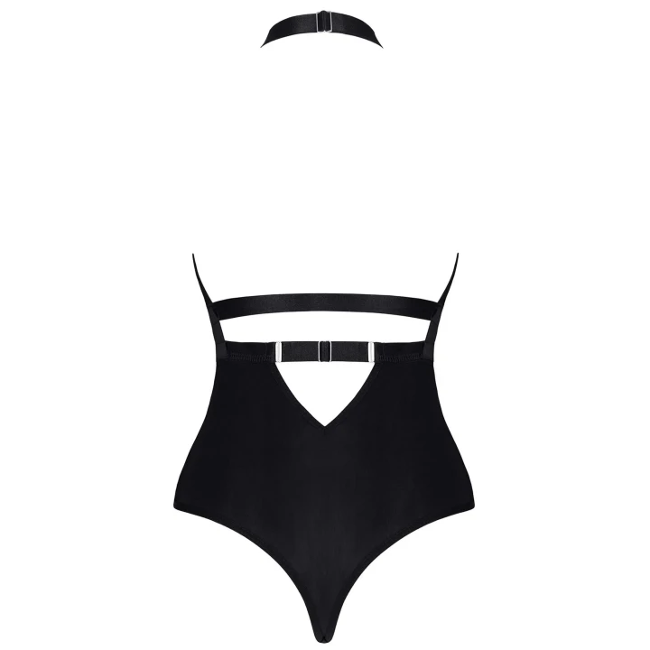 Seksowne body Aleta001 XXL – czarne, Teddy z geometrycznym dekoltem i srebrnymi detalami