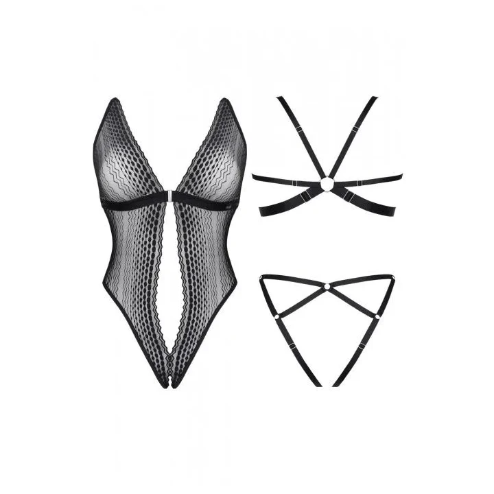 Elegancka bielizna damska LadyX Isbel XL czarna z pionowym wycięciem i regulacją