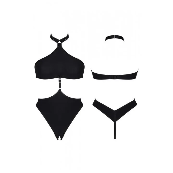 Body damskie Bielizna-LadyX Nita S – eleganckie, elastyczne, czarne z open bottom