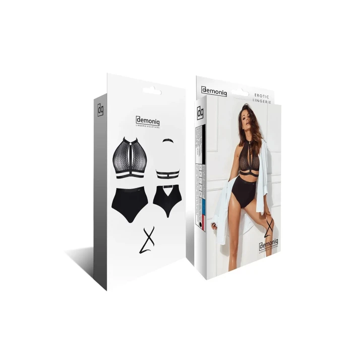 Elegancki komplet bielizny koronkowej z biustonoszem i szortami w kolorze czarnym, rozmiar S