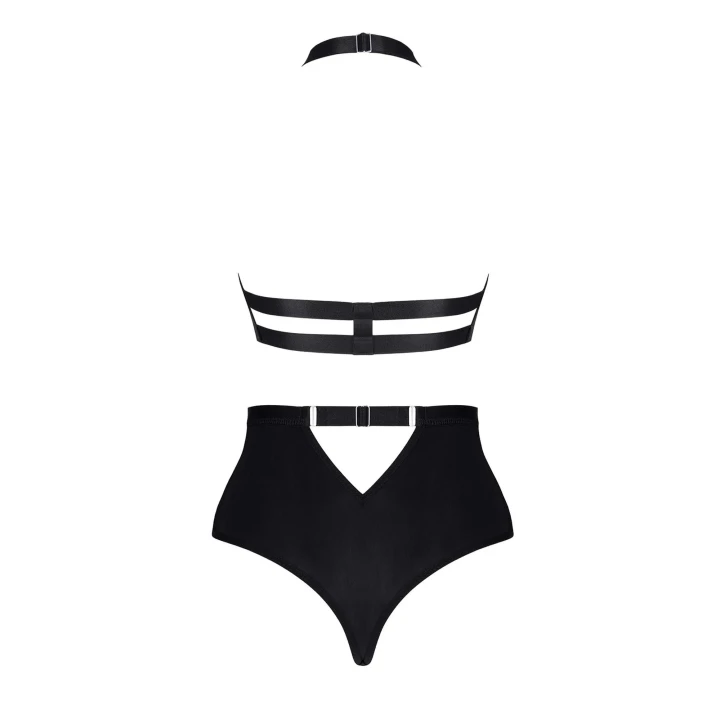 Elegancki zestaw bielizny damskiej z koronkowym biustonoszem i wysokimi szortami, czarny XXL