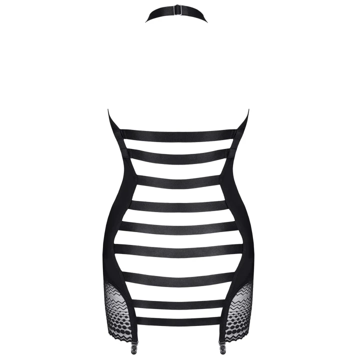 Elegancka sukienka afrodyzyjny dekolt koronkowy z metalowym akcentem czarna S