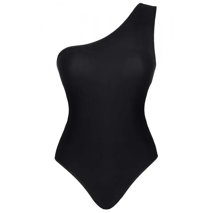 Eleganckie body damskie M - Asymetryczny czarny design z efektem Silver Touch