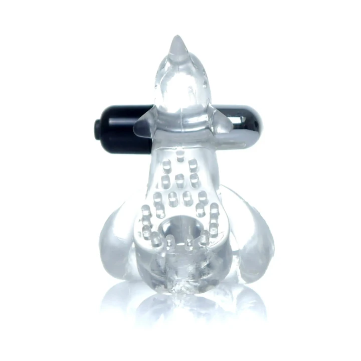 Wibrujący pierścień erekcyjny z delfinem - przejrzysty TPR/ABS, 9 cm długości