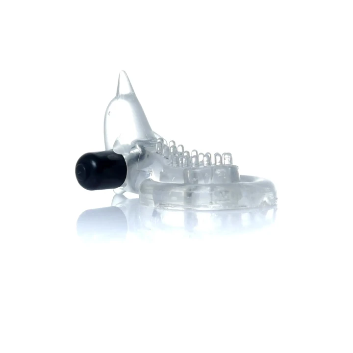 Wibrujący pierścień erekcyjny z delfinem - przejrzysty TPR/ABS, 9 cm długości