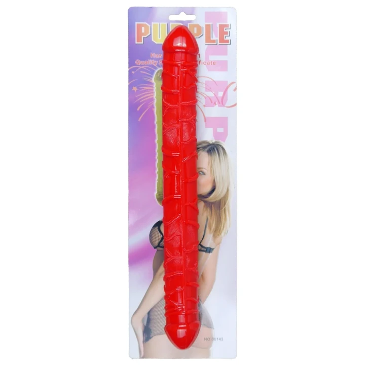 Elastyczne podwójne dildo TPR, wodoodporne, 33,5 cm, średnica 3,6 cm, czerwone