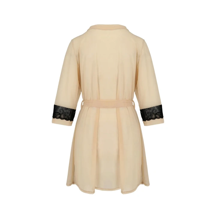 Peniuar tiulowy DAISY w beżowym kolorze, rozmiar S/M, z koronkowymi detalami