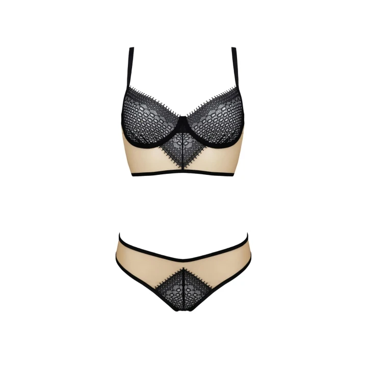 Komplet bielizny damskiej DENERYS SET w kolorze beżowym, rozmiar S/M, koronka tiulowa