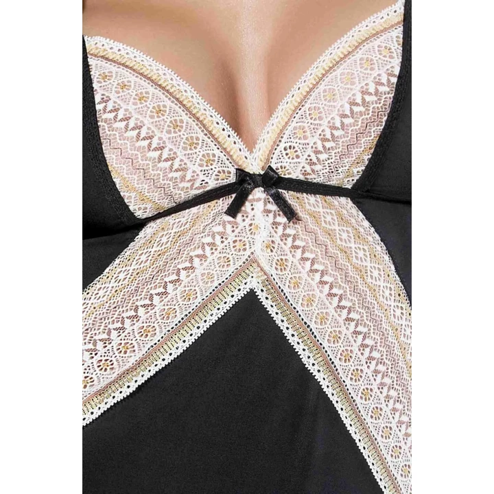 Koszulka nocna CONNIE czarna L/XL z koronką - Casmir, elegancka bielizna damska