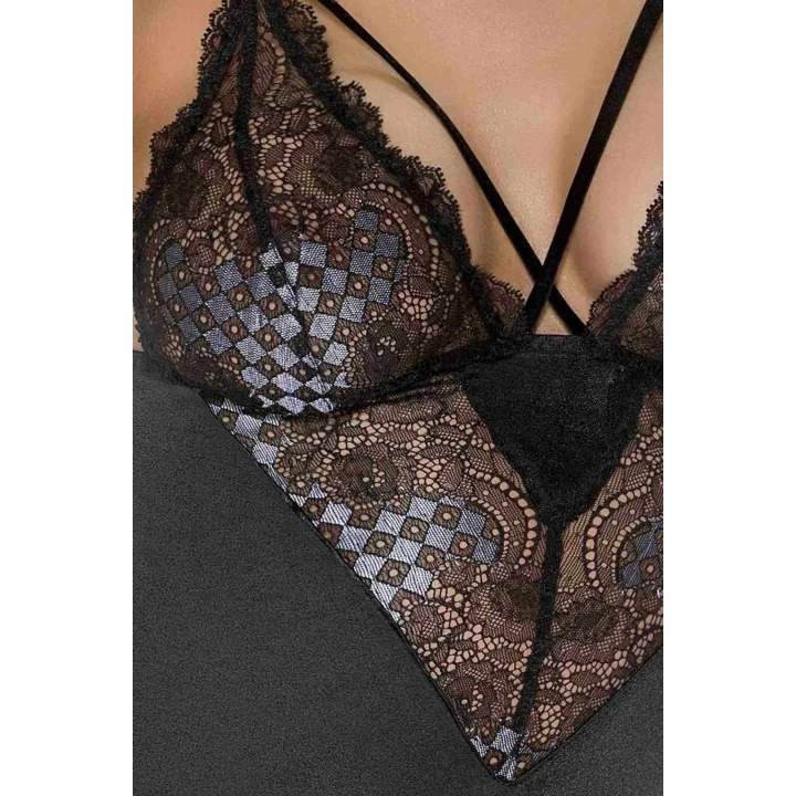 Koszulka nocna Bielizna-GIORGIA CHEMISE czarna XXL/XXXL - Casmir z koronką