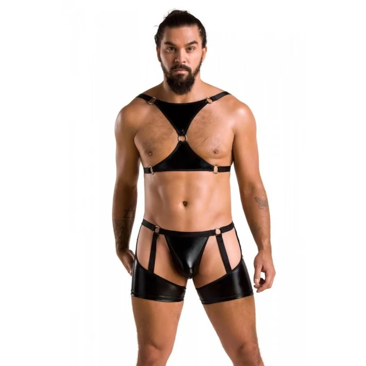 Elegancki zestaw bielizny damskiej 047 ARON black L/XL z harness i stringami