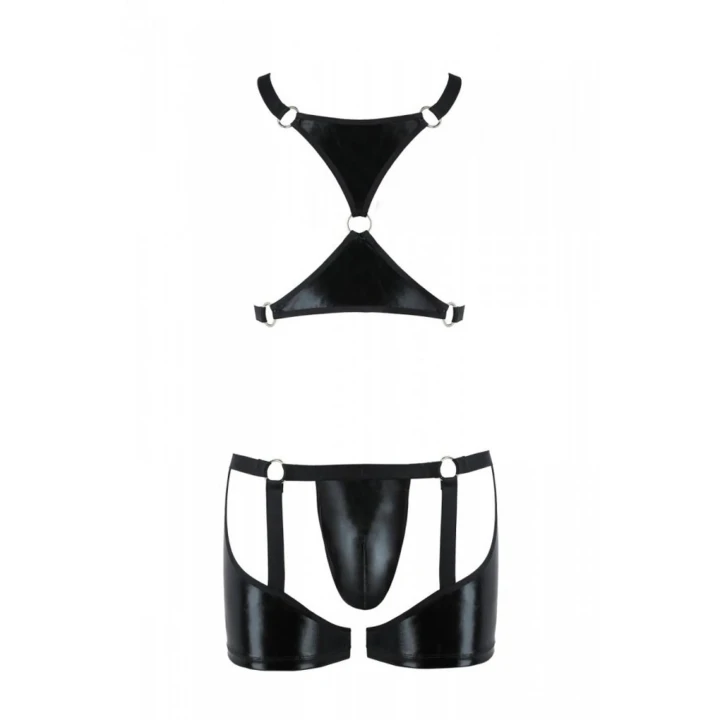 Elegancki zestaw bielizny damskiej 047 ARON black L/XL z harness i stringami
