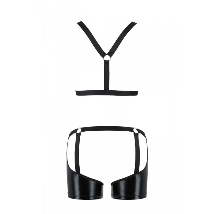 Elegancki zestaw bielizny damskiej 047 ARON black L/XL z harness i stringami