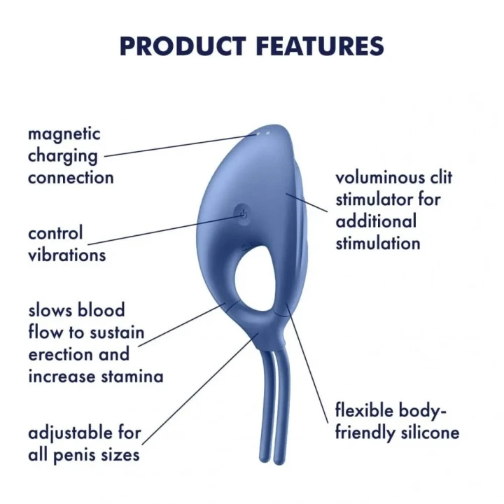 Pierścień wibracyjny na penisa Swordsman (niebieski) z silikonem medycznym, wodoodporny