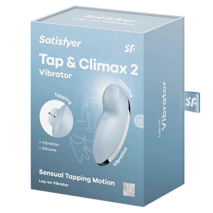 Stymulator łechtaczki Satisfyer Tap & Climax 2, wodoodporny, silikonowy, niebieski