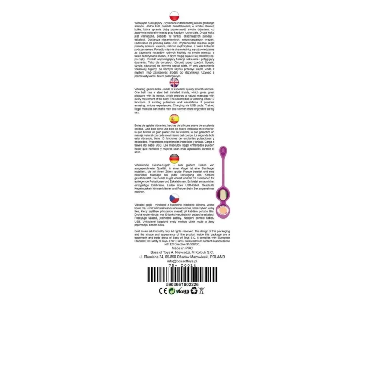 Wibracyjne kulki Kegel 32mm 80g fioletowe, silikonowe, 10 trybów, USB