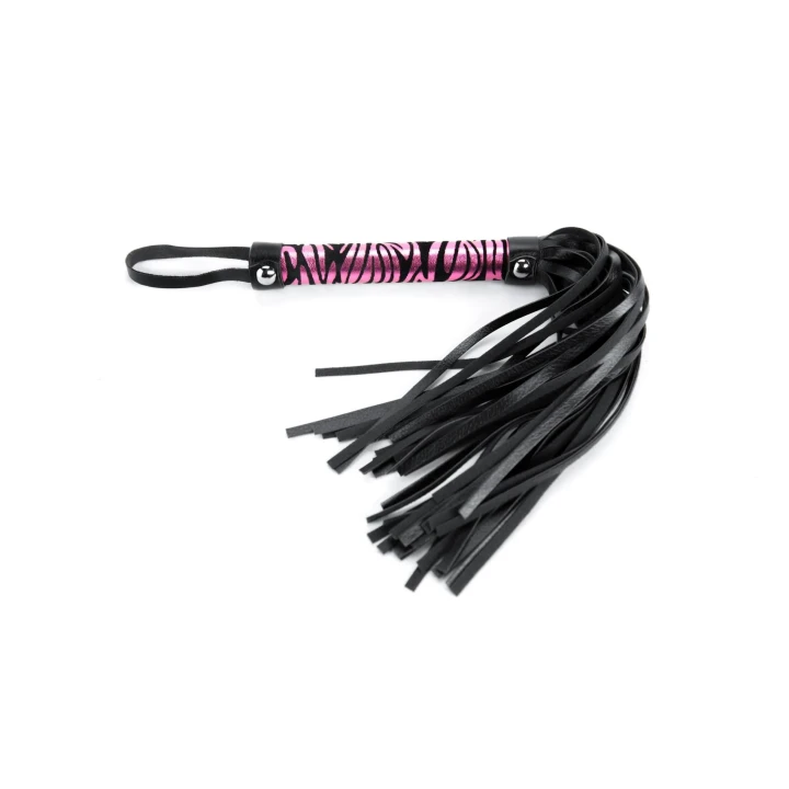 Flogger skórzany w kształcie lamparta, fioletowy, mały, elegancki, 45 cm