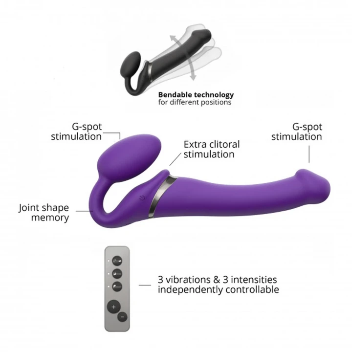 Wibracyjny strap-on dla par, rozmiar M, wodoodporny, purpurowy, zdalnie sterowany