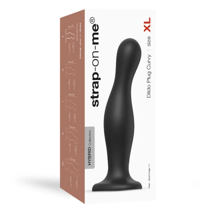 DILDO PLUG CURVY - XL, czarny silikonowy z ergonomiczną formą i przyssawką