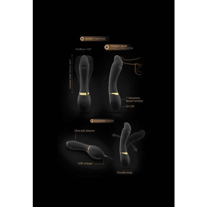 Wibrator do stymulacji punktu G z 7 trybami wibracji, silikonowy, w eleganckim czarnym kolorze