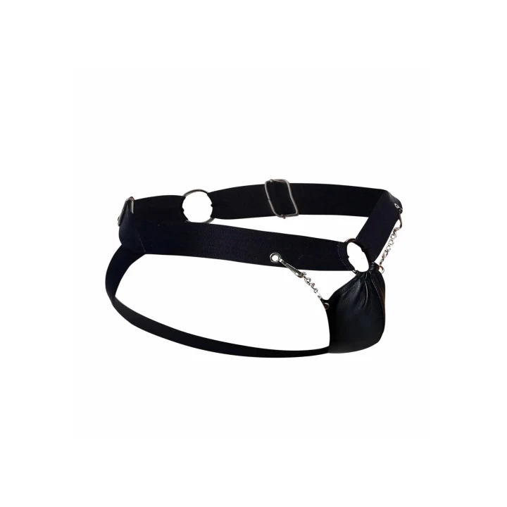 Męski jockstrap z ekoskóry w kolorze czarnym z metalowym zdobieniem - DNGEON Chain