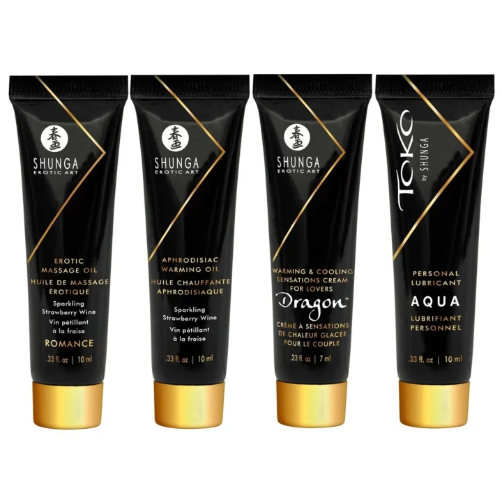 Zestaw wyjątkowych produktów erotycznych z truskawkowym szampanem, 5 części