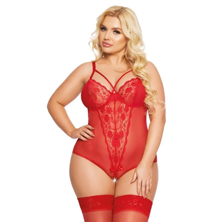 Body damskie Amanda - czerwone, koronkowe, rozmiar 2XL, zmysłowe détaile