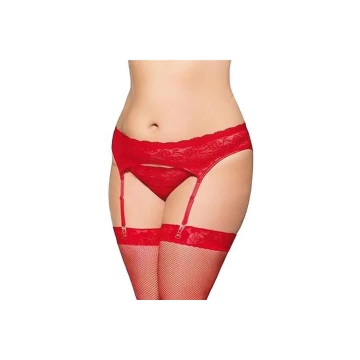 Pas do pończoch 3305 - Plus Size 2XL - elegancki czerwony model z koronką