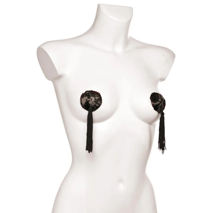 Okrągłe czarne nakładki na sutki z brokatem z hipoalergicznym spodem, 58 mm