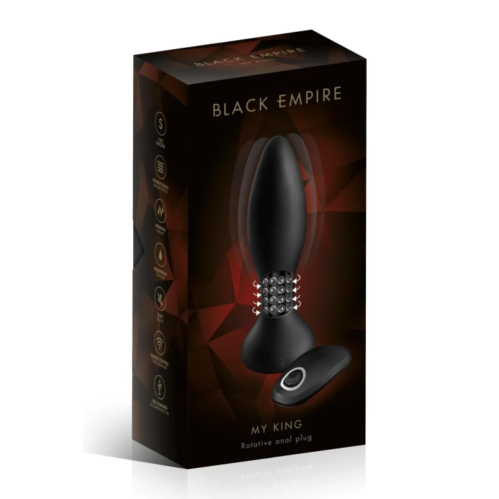 Wtyczka analna z pilotem, King Anal Plug Black Empire, silikon, 7-stopniowe wibracje, rozmiar T3