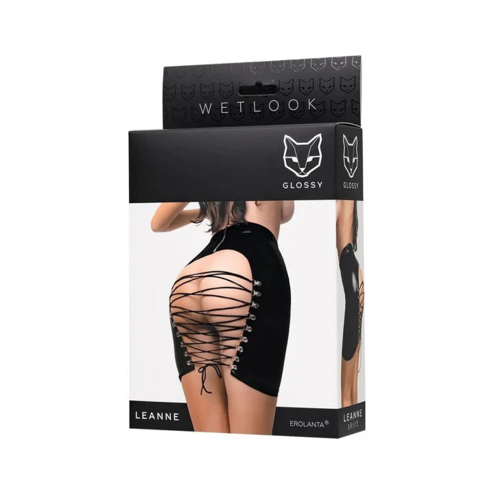 Spódnica wetlook Leanne - czarna, zmysłowa, klasyczny krój, rozmiar L