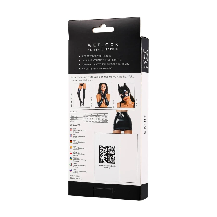 Skórzana spódnica Glossy Billie, czarna, wetlook, elastyczna, rozmiar M