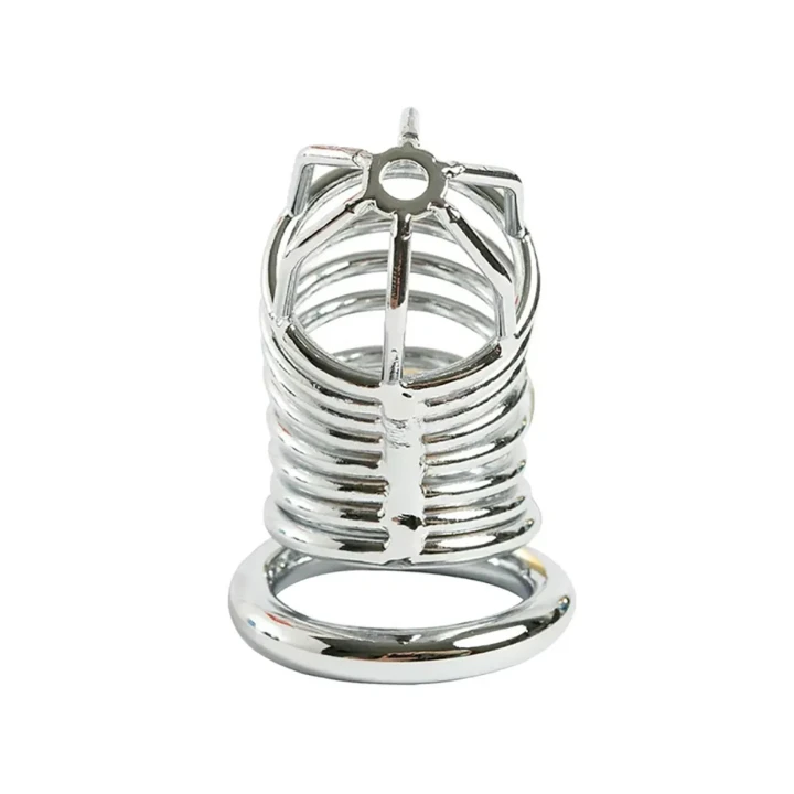 Klatka na penisa ze stali nierdzewnej, regulowane pierścienie, zamek i klucze w zestawie