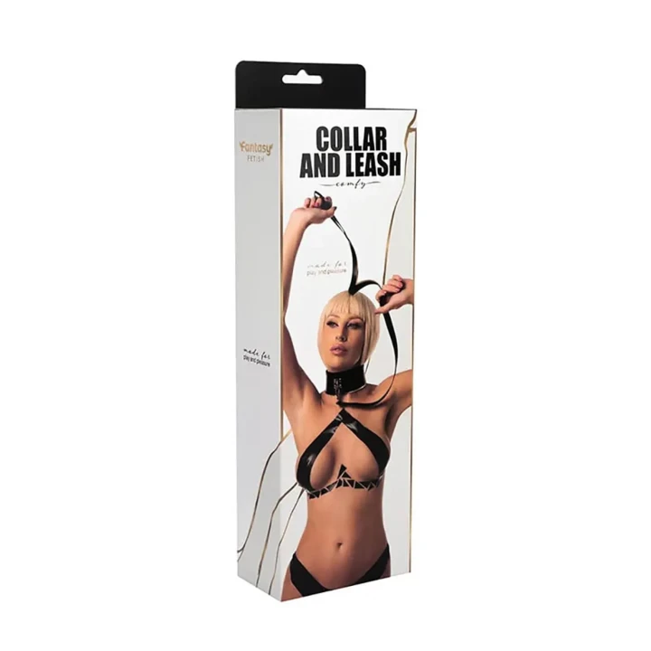 Obroża ze smyczą odpinaną, regulowana, PU skóra, miękki plusz, niklowe okucia